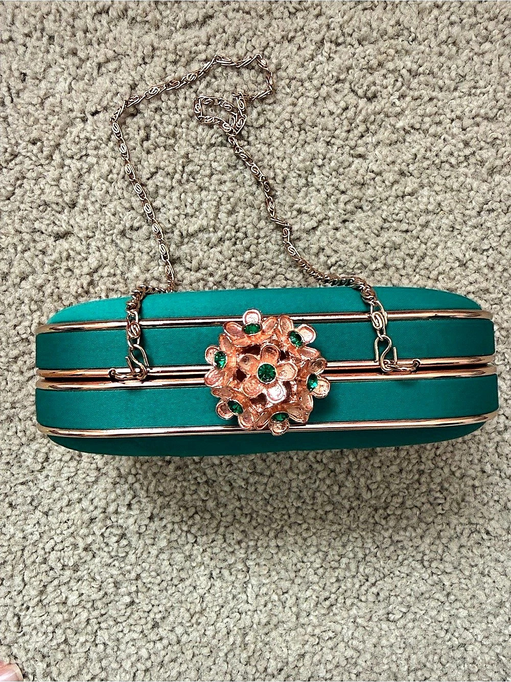 Lulu Townsend Green Jeweled Clutch Like New